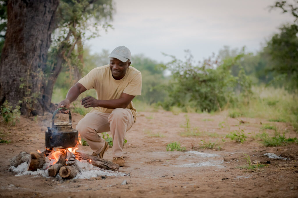 Tented trail cooking open fire